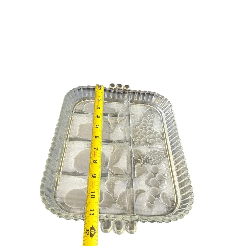 Satin‎ Frost Relish Tray Glass 12x9 Clear Excellent 5 Compartment Fruit Embossed
